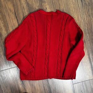Talbots Red Cable Knit Cardigan Sweater Women's Small 100% Cotton Button pockets